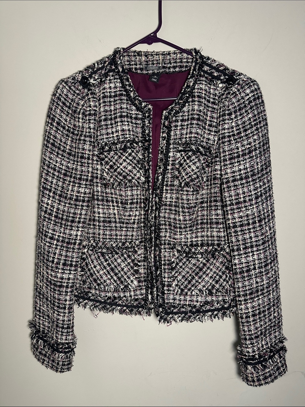 White House Black Market Black White and Plum Tweed Blazer